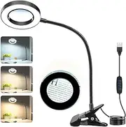 Reading Light 5X Magnifying Lamp, Clamp 360° Flexible Gooseneck LED Desk Lamp 3 Color Modes 10 Brightness USB Clamp Lamp for Crafts,Working,Home Office,Manicure, Tattoo, Reading Books, Bed Headboard