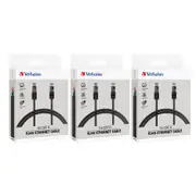 3PK Verbatim CAT6 1m Ethernet WiFi Cable RJ45 Connector Data Lead Patch Cord BLK