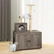 Costway 2-in-1 Cat Tree with Litter Box Enclosure & Sisal Scratching Posts-Grey