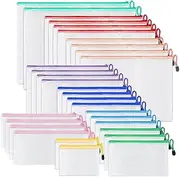 wegoup 30 Pcs Mesh Zipper Bags, 9 Colors Mesh Zipper Pouch Bags, 9 Sizes Waterproof Plastic Mesh Bag, Zipper Pouches for Organizing, Multipurpose for Home Organize, School, Office and Travel Storage