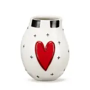 DEMDACO Black White Red Heart 4 x 5 Stoneware Mini Decorative Vase