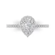 1.02ct Pear Cut Halo Promise Engagement Bridal Designer Ring 14k White Gold