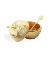 Classic Touch Apple Shaped Honey Jar with Spoon, Gold, NIB (FC5)