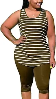 [WUSENST] 2 Piece Shorts Outfits for Women Plus Size Stripe Tank Top Bodycon Short Pants Set