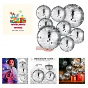 8 Pcs Large Disco Ball Set Silver Mirror Disco Balls Reflective Ball with Han...