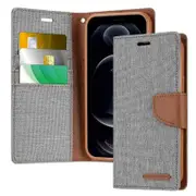 Goospery Canvas Apple iPhone 12 pro Max Wallet Leather Case Denim Stand Flip Fabric Pouch Credit Card Slots Cover - Grey