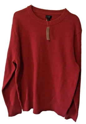 J.Crew Men 's Red Sweater Crewneck 100% Lambs Wool Size XL Long Sleeve Winter