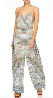 Camilla Lost In A Dream Low V Cross Front Wide Leg Silk Jumpsuit Embellished S