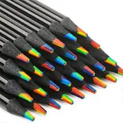 Wooden Rainbow Colored Pencils, 7 Color in 1 Rainbow Pencils, for Drawing Coloring Sketching, Multic black