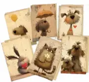 6 Blank Whimsical Animal Greeting Card Set