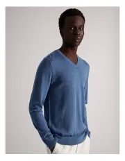 [Blaq] Australian Merino V-Neck Knit in Blue