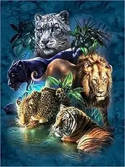 Meecaa Paint by Numbers Beast Animal Lion Tiger Leopard Kit for Adults Beginner DIY Oil Painting 16x20 inch (Beast, No Frame)