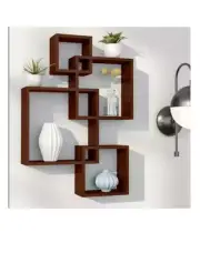 Home Wall Decor Set of 4 in Brown Rack Beautiful Modern Intersecting Wall Shelf