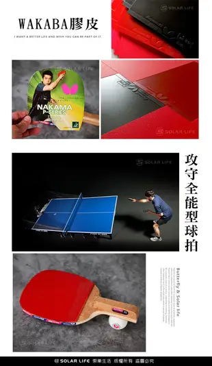 蝴蝶牌 BUTTERFLY 檜木桌球拍正手板NAKAMA P-5.乒乓球直板直拍 (8.3折)