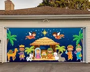AnyDesign Christmas Nativity Garage Door Banner Cover Nativity Scene Large Garage Door Cover 6 x 13 Ft Holy Night Party Yard Sign for Winter Indoor Outdoor Wall Door House Background Decor