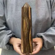 970g Natural Tiger’s Eye Obelisk Quartz Crystal tower Point wand Healing decor