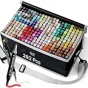262 Alcohol Markers Set: Brush & Dual Tip Professional Markers with 262 Colours Marker Pen, Storage Bag & Strap - Alcohol-Based for Drawing/Adult Coloring (Skin Tones)
