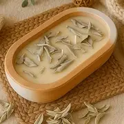 Wood Dough Bowl Candle with Sage Scent and White sage, 3-Wick | Wooden Dough Bowl Soy Candles Scented, Aromatherapy Candle, Made in USA. Size L10 x W6, 16 oz. ALOBYC