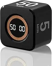 Tesansi Stylish Digital Timers Creative Cube Rotation Timers 5/10/25/50 Min & Custom Countdown, Timers with Gravity Sensor, for Working/Cooking/Fitness/Studying Easy Use Adults and Kids Black