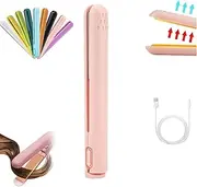 Mini Dual-purpose Curling Iron, Ceramic Mini Hair Curler, 2-in-1 USB Hair Straightener Curling Iron, Cordless Portable Travel Curling Wand for Women Short Hair (Pink)