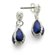 Silver Plated Petite Cobalt Blue Egg Crystal Drop Earrings 1 inch