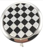 Black White Crystallized Compact Mirror Art Deco Bejeweled w Swarovski Crystals