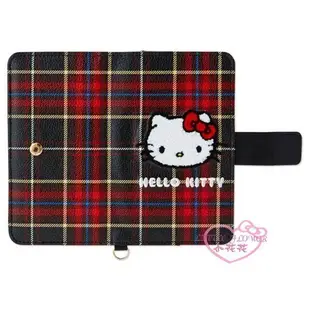 ♥小花凱蒂日本精品♥Hello kitty凱蒂貓黑紅格紋顏色布面圖案PU手機殼手機套萬用皮套00142106