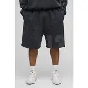 Mens Black Plus Washed Distressed Drop Crotch Print Jersey Shorts