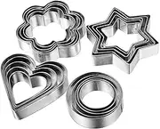 Turnable spatula Cookie Cutter Mold Fondant Vegetable Fruit Stainless Steel 20 Pcs Cutters Set 5 Stars Shape 5 Flowers Shape 5 Round Shape 5 Hearts Shape, silver