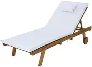 Sun Lounge Wooden Lounger Outdoor Furniture Day Bed Wheels Patio White Garden