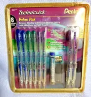 8 Pack Pentel Techniclick 0.7mm Mechanical Pencils PD107T Lead Erasers