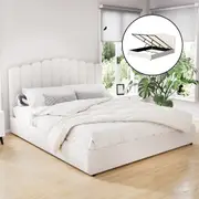 Artiss Bed Frame Gas Lift King Storage Base Bedroom Furniture Boucle Fabric White FION