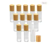 12Pcs 10Ml Roll On Glass Bottles For Essential Oil Glass Roller Bottles Refillable Container With Bamboo Lid