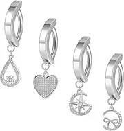 [PiercingJak] 4PCS 14G Clicker Belly Button Bars for Women 316L Stainless Steel Clicker Belly Rings CZ Heart Moon Curved Reverse Navel Rings Belly Body Piercing Jewellery Barbells