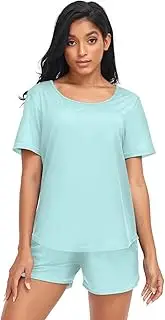 [RPLIFE] Pale Turquoise Pajama Shorts Set for Women, Womens Matching Lounge Short Set, Pale Turquoise, Small