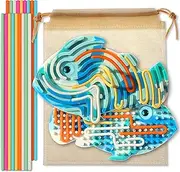 Sensory Activity Board ，Silicone Fidget Toy for Calming, Quiet Sensory Toys for Kids 3+ & Adults, Stress/Anxiety/ADHD & Autism Calming Toy , Includes Travel Bag & 18 Strings（Ocean Series：Clownfish）