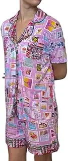 [Generic] Johnny Was Colorful Short PJ Set - Sleep Set - Sekai Oci Postcard Inspired Pattern Home Lounge Wear New -Small Multi