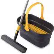 Sponge Mop Bucket Set w/ Wringer, 2 Sponge Heads, Collapsible, Floor/Tile