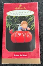 1997 Hallmark Love to Sew Angel with Needle Pin Cushion Christmas Tree Ornament