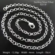 Necklace Real 925 Sterling Silver Filled Solid 4mm Rolo Belcher Chain 70cm