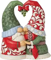 [Enesco] Jim Shore Heartwood Creek Gnome Couple Mistletoe Kiss Figurine- Stone Resin Hand Painted Crafted Collectible Gnomes Figurines Christmas Home Decor Statue, 6 Inch,