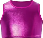 [Miutii] Kids Girls Sparkle Hip Hop Stage Performance Costume Shiny Metallic Sleeveless Dance Crop Top Cami Vest