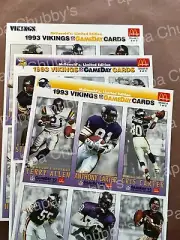 1993 Fleer McDonald’s NFL GAMEDAY FOOTBALL Minnesota Vikings 3 of 3 set Sheets