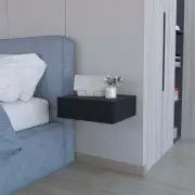 Black Floating Nightstand Wall Mount (30" Modern Bedside Table)