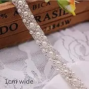 FQTANJU 3 Yards White Crystal, Pearl Beaded Rhinestone Applique, Vintage Trim for Bridal, Party & Formal Occasions