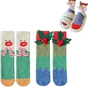 [EdNey] Coral Velvet Three-dimensional Quirky Socks, Christmas Fluffy Cartoon Monster Socks, Winter Ugly Cute Plush Socks, C-2pairs, One Size