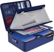 Fireproof Document Organizer Bag with 13 Pockets, Portable Safe Storage, Blue