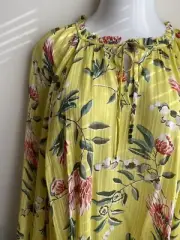 Ann Taylor LOFT Plus Yellow/Chartreuse Floral BOHO Peasant Blouse NWT 26W