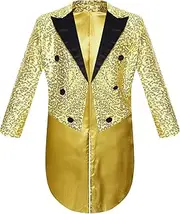 [FEESHOW] Kids Boys Shiny Sequins Tailcoat Blazer Party Suit Jacket Coat Festival Stage Performance Costume