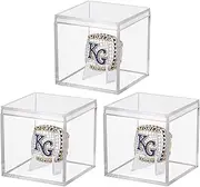 3 Pack Championship Ring Display Case Clear Acrylic Display Case Mini Football Baseball Softball Ring Holder Display Box Single Stand 1 Slot Ring Hole Storage Box Gift for Sports Fans, 2.16 Inch